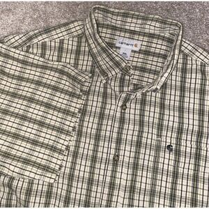 Carhartt Plaid Button Up Shirt Green Check Work Wear VTG C Logo Mens 2XLT Cowboy